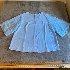 Light Blue Women's Top with Floral Sleeves Plus Size
